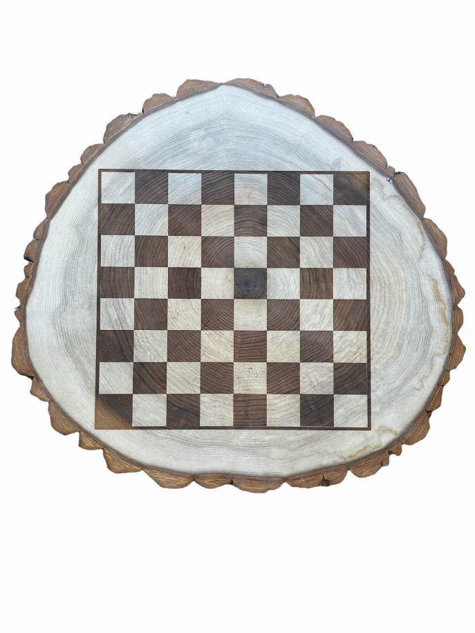 Wood Slice  Chess/Checkers with all pieces included Board Game
