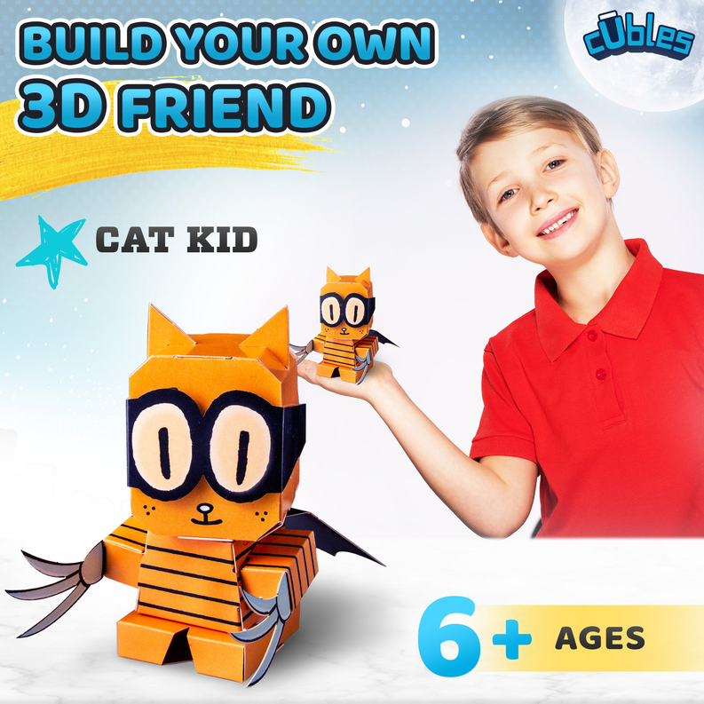 CUBLES Toy Building Set, 3D Puzzle Meets Origami Kit, STEM Toys - Cat Kid
