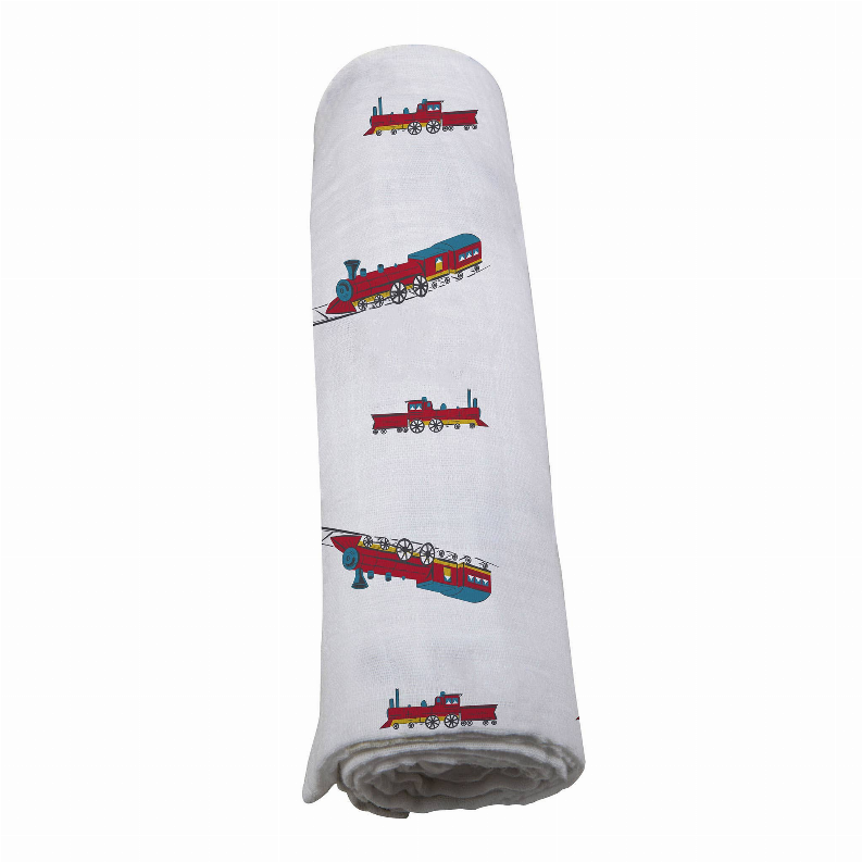 Vintage Steam Trains Bamboo Muslin Swaddle