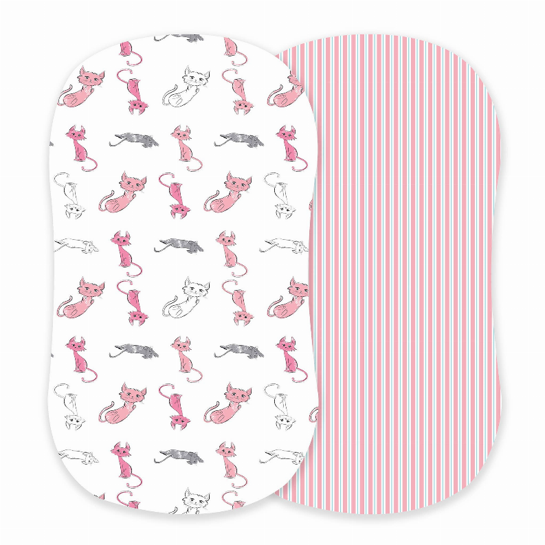 Playful Kitty & Candy Stripe Changing Pad Cover/Bassinet