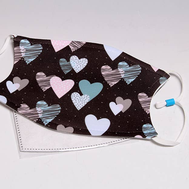 ADJUSTABLE Black Hearts Face Mask