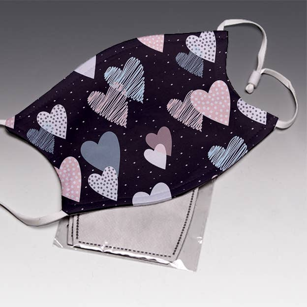 ADJUSTABLE Black Hearts Face Mask