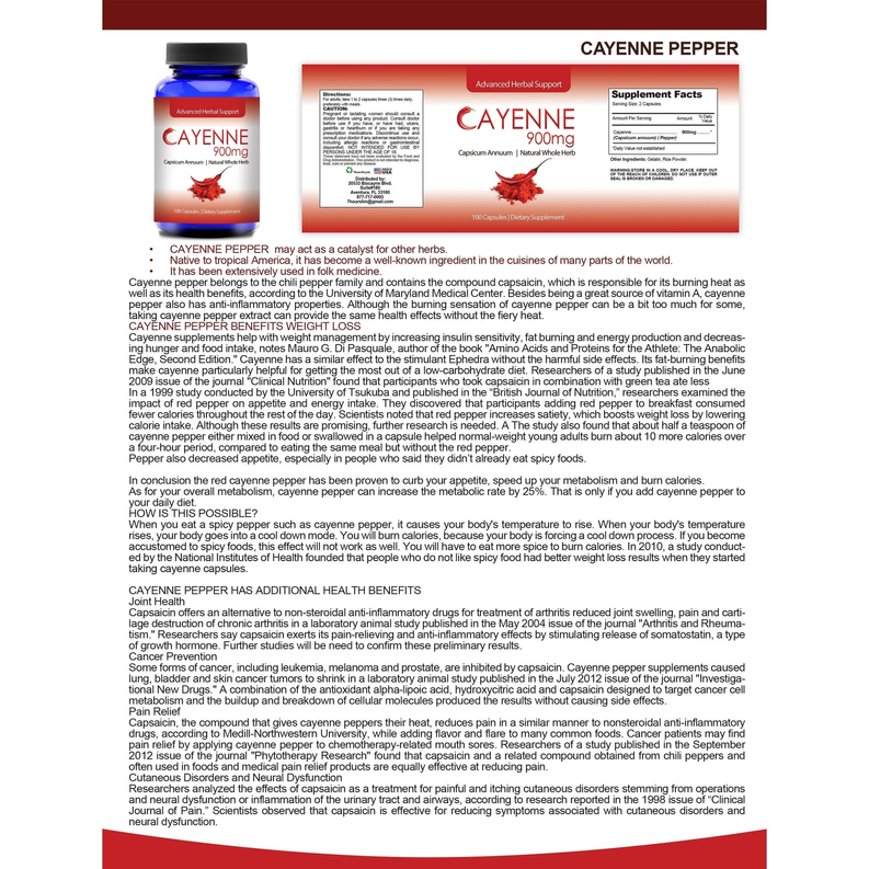 Cayenne 900mg for Healthy Digestion (100 Capsules)