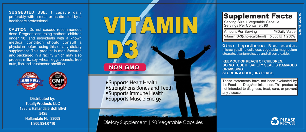 Totally Products High Potency Vitamin D3 5000 IU (Cholecalciferol) 90-Day Supply