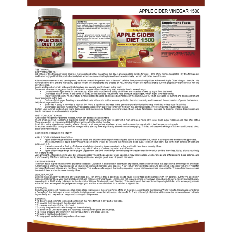 Apple Cider Vinegar Diet Capsule 1500 (60 capsules)
