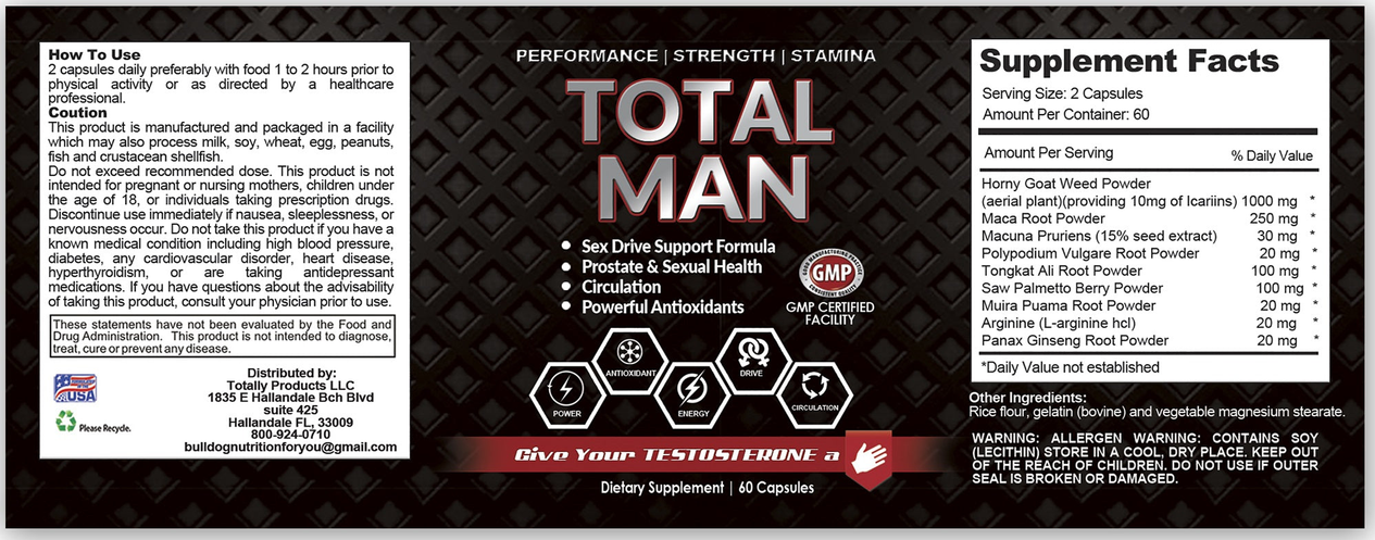 Total Man 1600mg-For increased Performance and Desire with Maca Root Powder, Tribulus & Tongkat Ali-Natural aphrodisiac and Libido booster (60 Capsules)