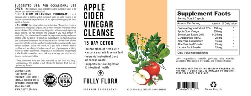 Fully Flora Apple Cider Vinegar Cleanse Natural Detox and Weight Loss (30 Capsules)