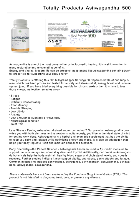 Totally Products Ashwagandha 500mg (60 capsules)