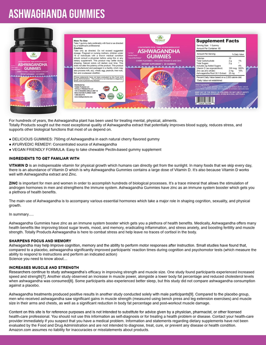 Totally Products Ashwagandha Vegan Gummies - 60 Gummies