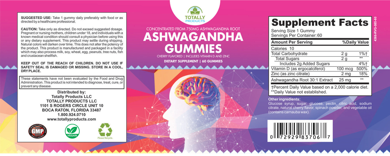 Totally Products Ashwagandha Vegan Gummies - 120 Gummies