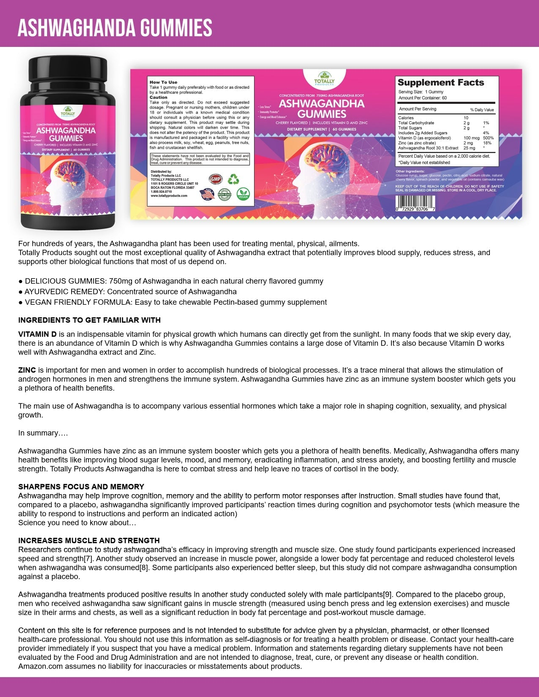 Totally Products Ashwagandha Vegan Gummies - 180 Gummies