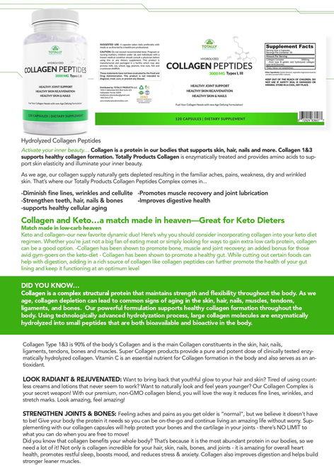 Hydrolyzed Collagen Peptides 750mg - Protein Powder (120 Capsules)