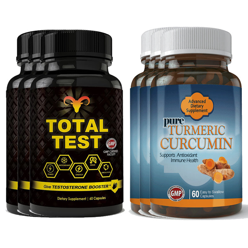 Total Test Testosterone Booster and Turmeric Curcumin Combo Pack