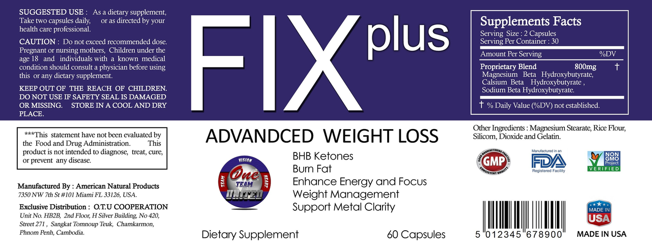 Fix Plus Advanced Keto Supplements - 180 capsules