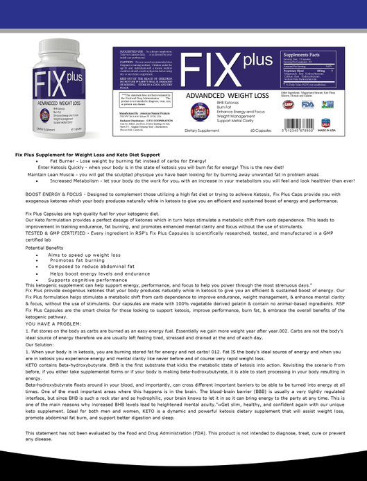 Fix Plus Advanced Keto Supplements - 180 capsules