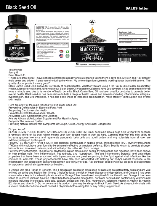 High Potency Black Cumin Seed Oil (3 bottles)
