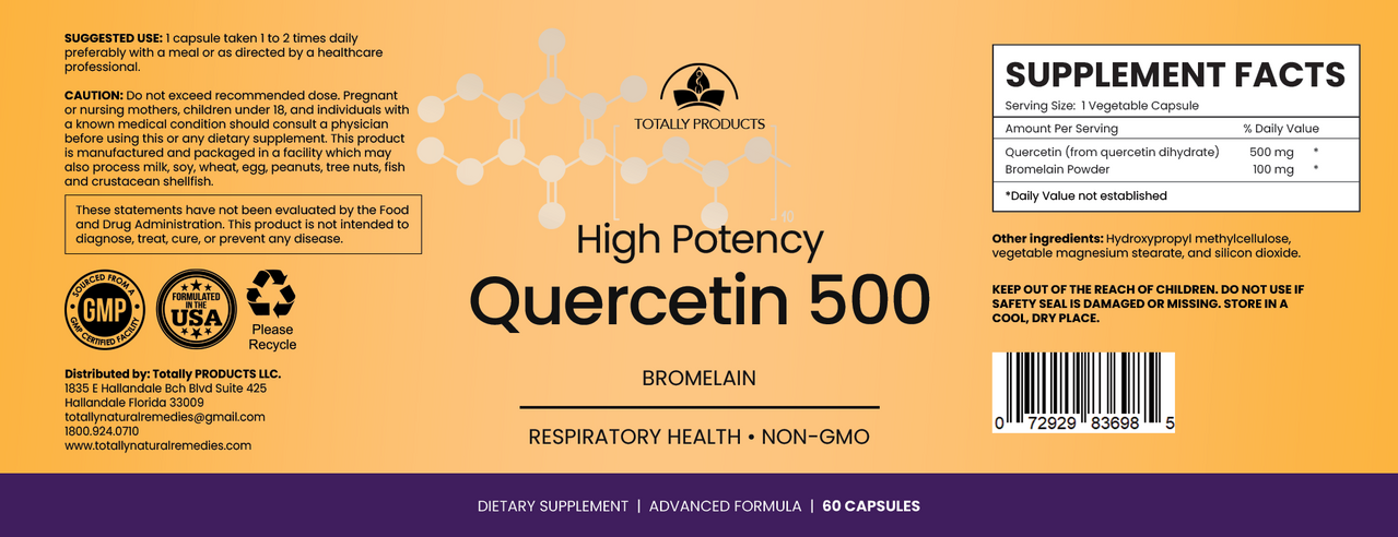Totally Products Quercetin with Bromelain, Balanced Immune and Respiratory System, 60 Veg Capsules (2 bottles)