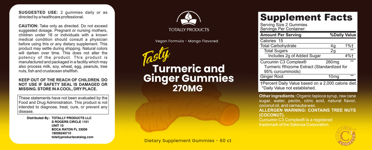 Totally Products Adult Turmeric & Ginger Gummies with C3 Complex (60 count)