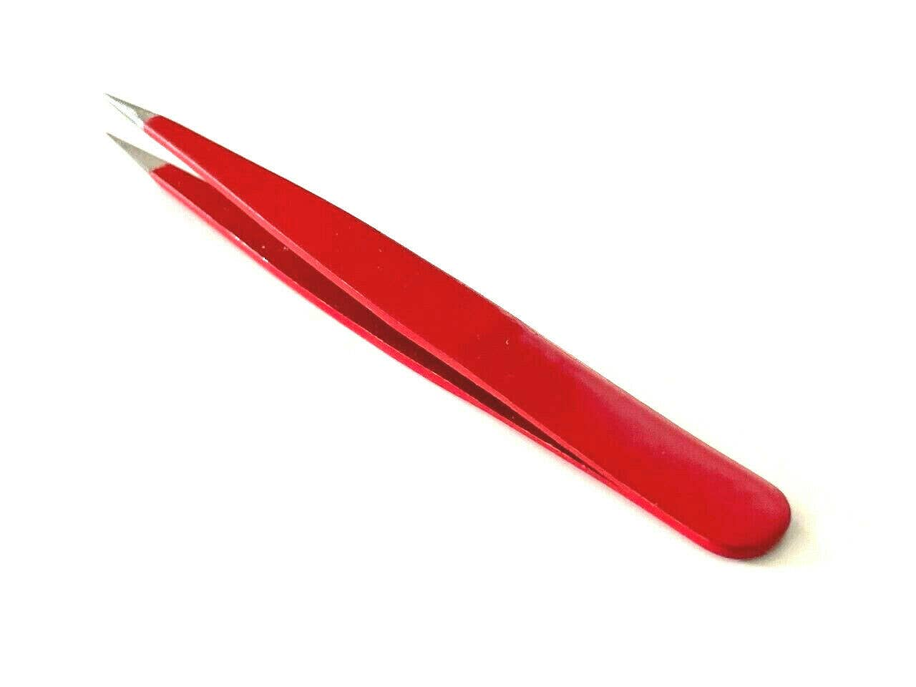 Red Color Eyebrow Multi Purpose Tweezers Pointed Tip Stainless Steel