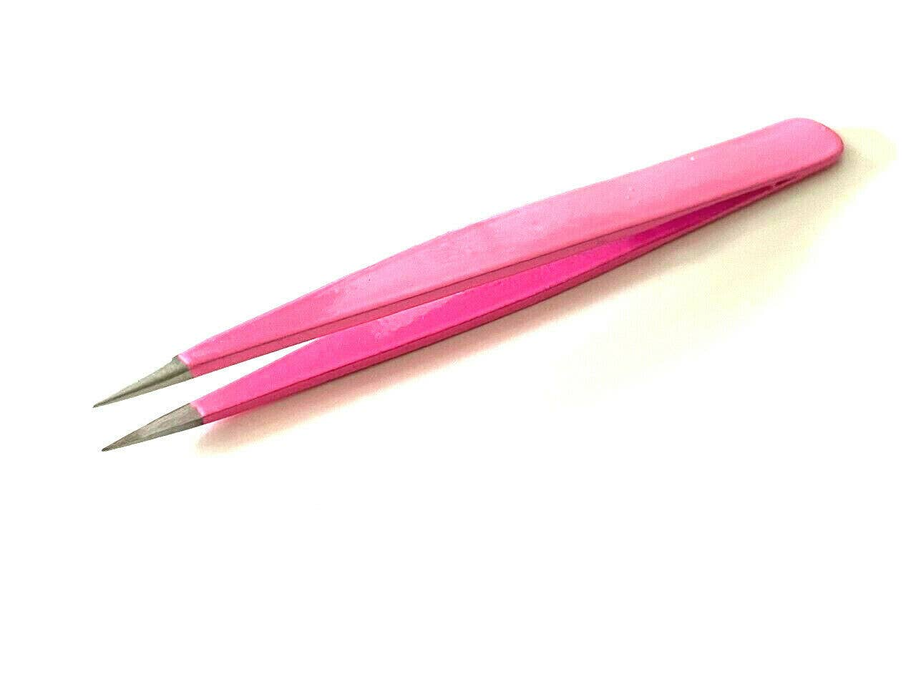 Eyebrow Grooming Multi Purpose Tweezers Pointed Tip Pink Color Stainless