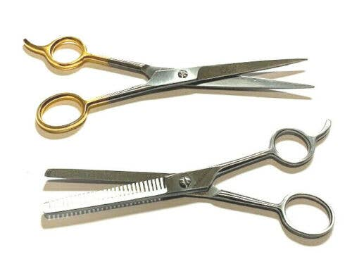 Single Teeth Thinning Scissors + Barber Beard Trimming Scissors Combo Set