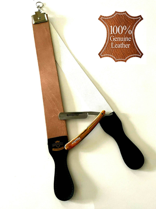 Barber's Professional Leather Shaping Strop Sharpener + Solid Carbon Steel Straight Razor
