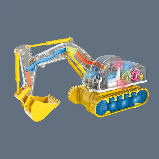 Transparent Gear Excavator Electric Childrens Educational Simulation Model Engineering Car Lighting Music Toy Gift