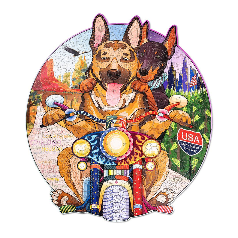 Wood Trick Biker Dogs Unique Shaped Puzzle