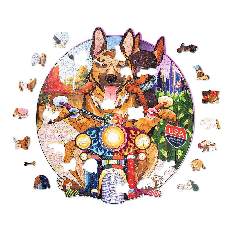Wood Trick Biker Dogs Unique Shaped Puzzle
