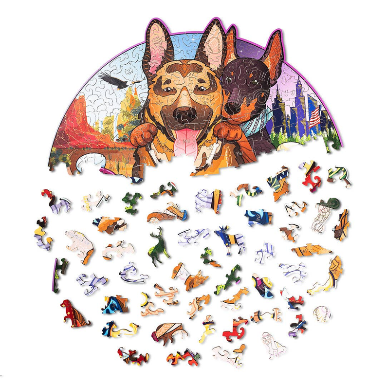 Wood Trick Biker Dogs Unique Shaped Puzzle