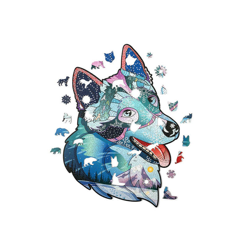 Wood Trick Brave Husky Unique Shaped Puzzle