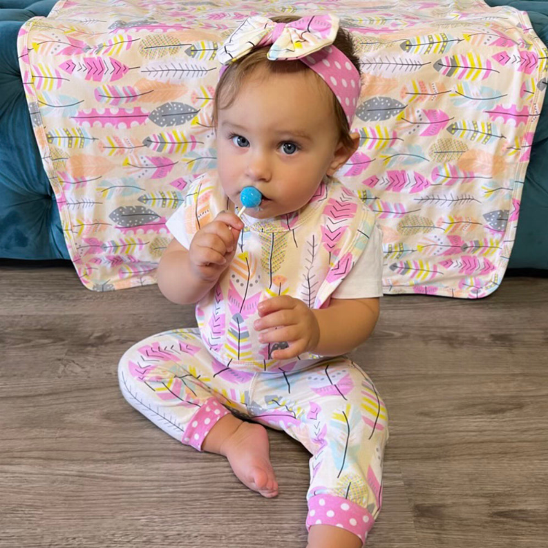 AnnLoren Baby Toddler Girls Blanket & Bib Gift Set 2 piece Knit Cotton