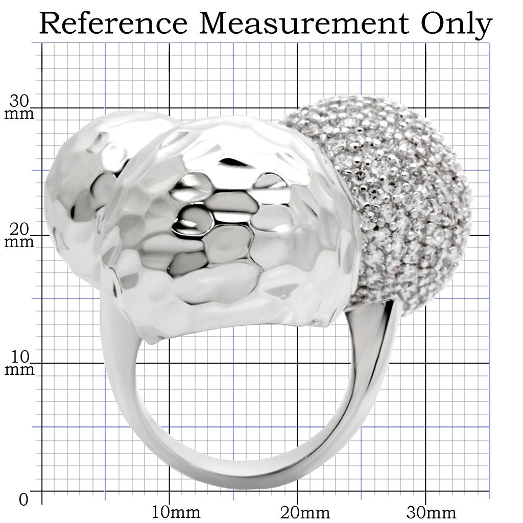 0W121 - Rhodium Brass Ring with AAA Grade CZ  in Clear