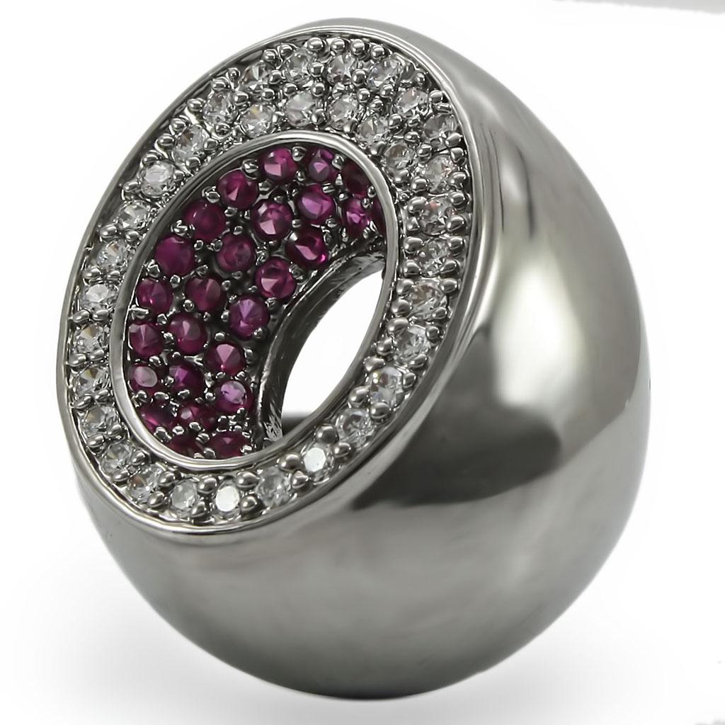 0W304 - Ruthenium Brass Ring with Synthetic Garnet in Ruby