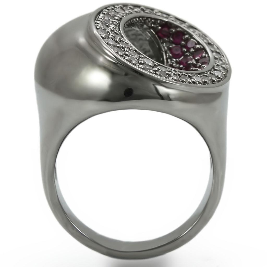 0W304 - Ruthenium Brass Ring with Synthetic Garnet in Ruby