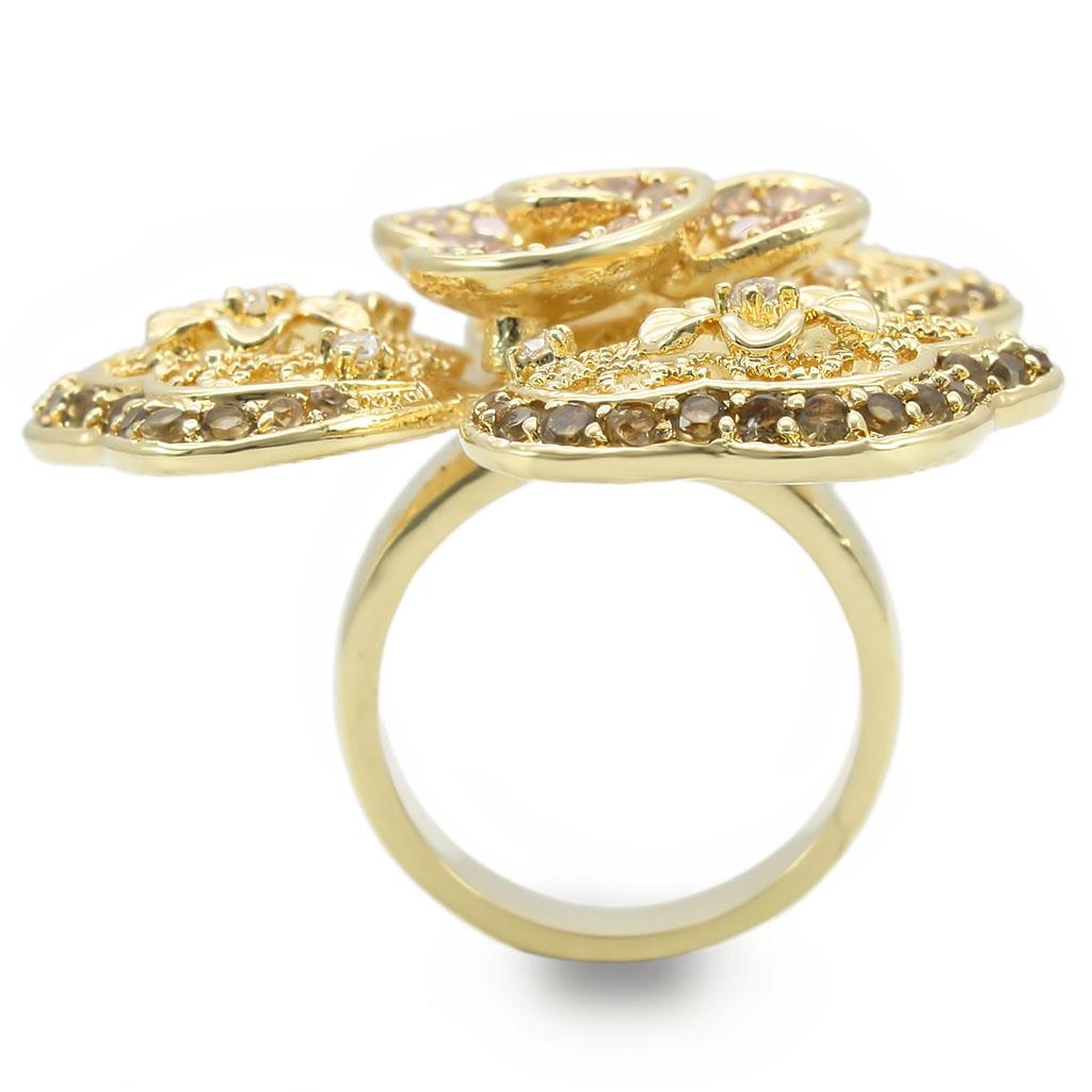 0W312 - Gold Brass Ring with AAA Grade CZ  in Multi Color