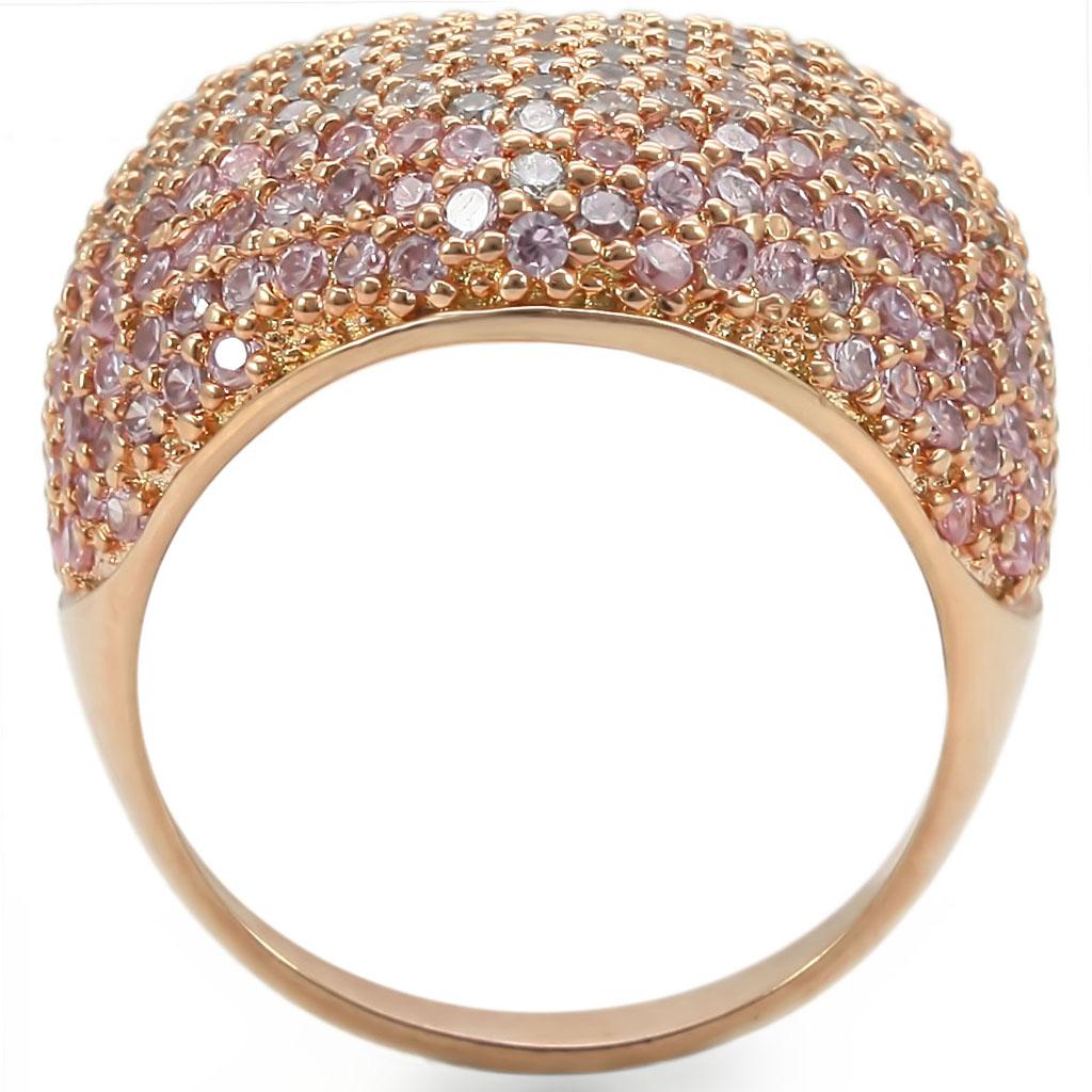 0W319 - Rose Gold Brass Ring with AAA Grade CZ  in Rose