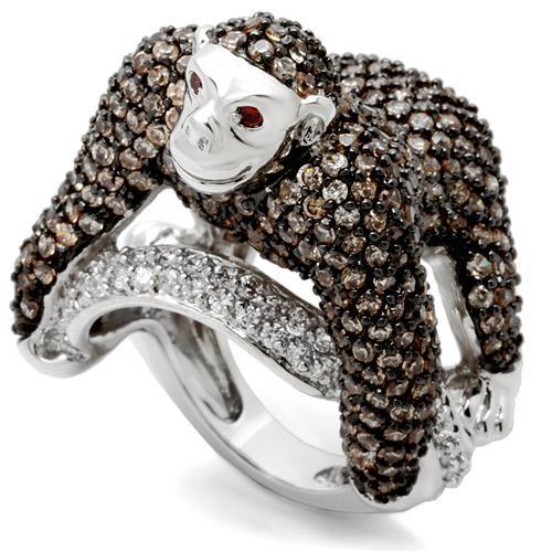 0W001 - Rhodium + Ruthenium Brass Ring with AAA Grade CZ  in Champagne