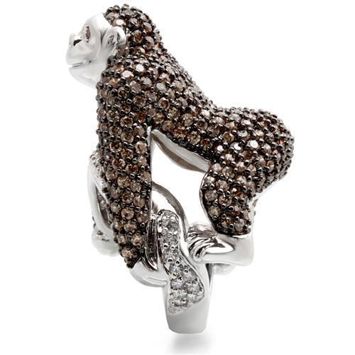 0W001 - Rhodium + Ruthenium Brass Ring with AAA Grade CZ  in Champagne