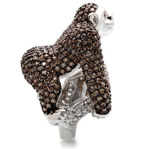 0W001 - Rhodium + Ruthenium Brass Ring with AAA Grade CZ  in Champagne