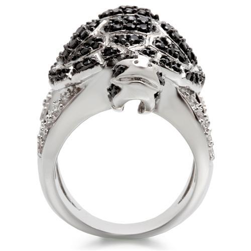 0W005 - Rhodium + Ruthenium Brass Ring with AAA Grade CZ  in Jet