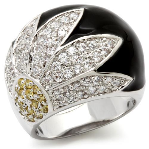 0W056 - Rhodium Brass Ring with AAA Grade CZ  in Topaz