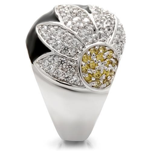 0W056 - Rhodium Brass Ring with AAA Grade CZ  in Topaz