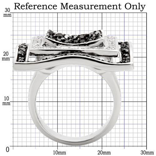 0W058 - Rhodium + Ruthenium Brass Ring with AAA Grade CZ  in Jet