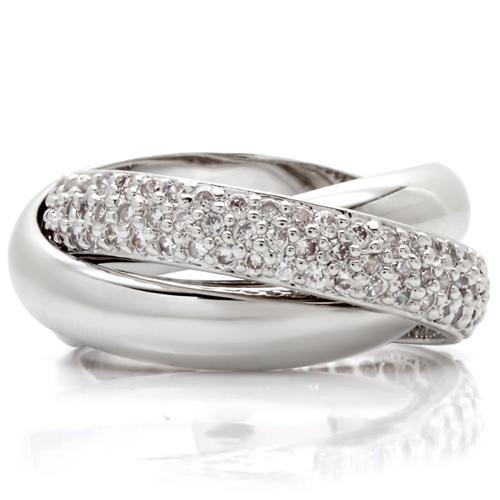 0W065 - Rhodium Brass Ring with AAA Grade CZ  in Clear