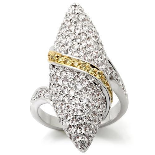 0W099 - Gold+Rhodium Brass Ring with AAA Grade CZ  in Topaz