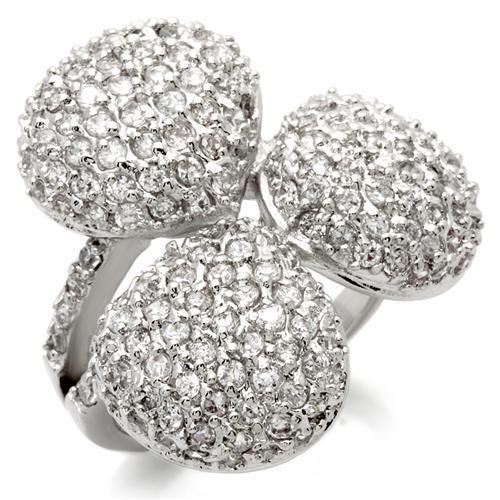 0W145 - Rhodium Brass Ring with AAA Grade CZ  in Clear