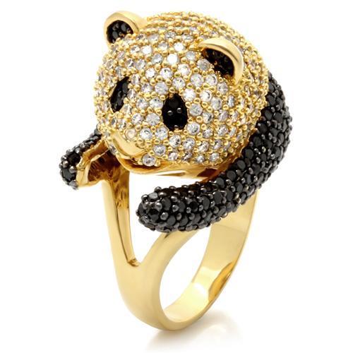 0W182 - Gold+Ruthenium Brass Ring with AAA Grade CZ  in Jet