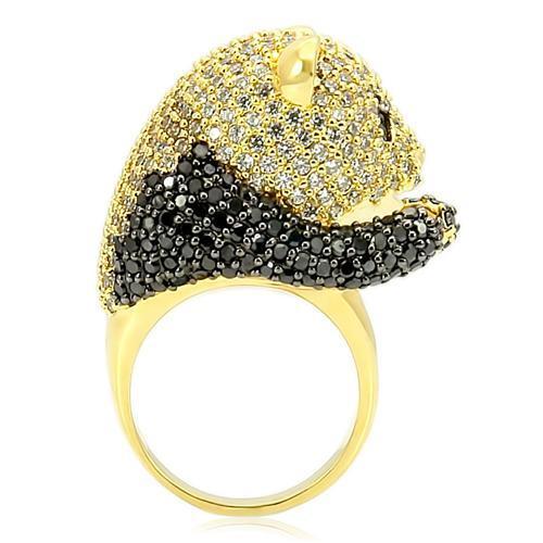 0W182 - Gold+Ruthenium Brass Ring with AAA Grade CZ  in Jet