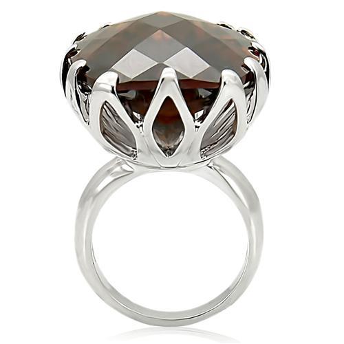 0W198 - Rhodium Brass Ring with AAA Grade CZ  in Smoky Topaz